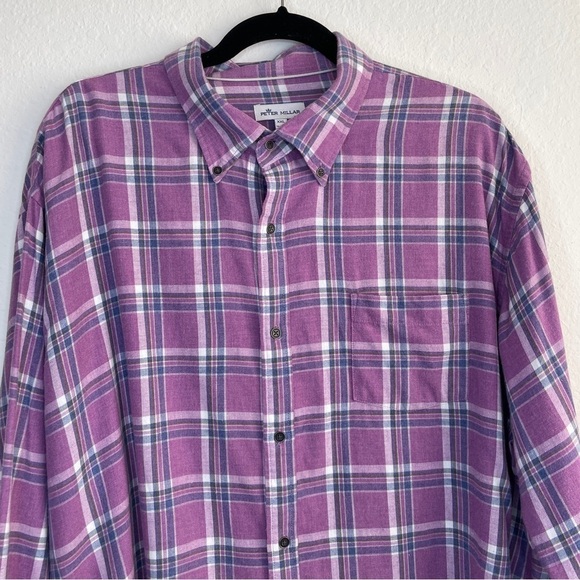 Peter Millar Purple Blue Sherbrook Check Stretch Cotton Button Down Shirt XXL - Picture 2 of 8